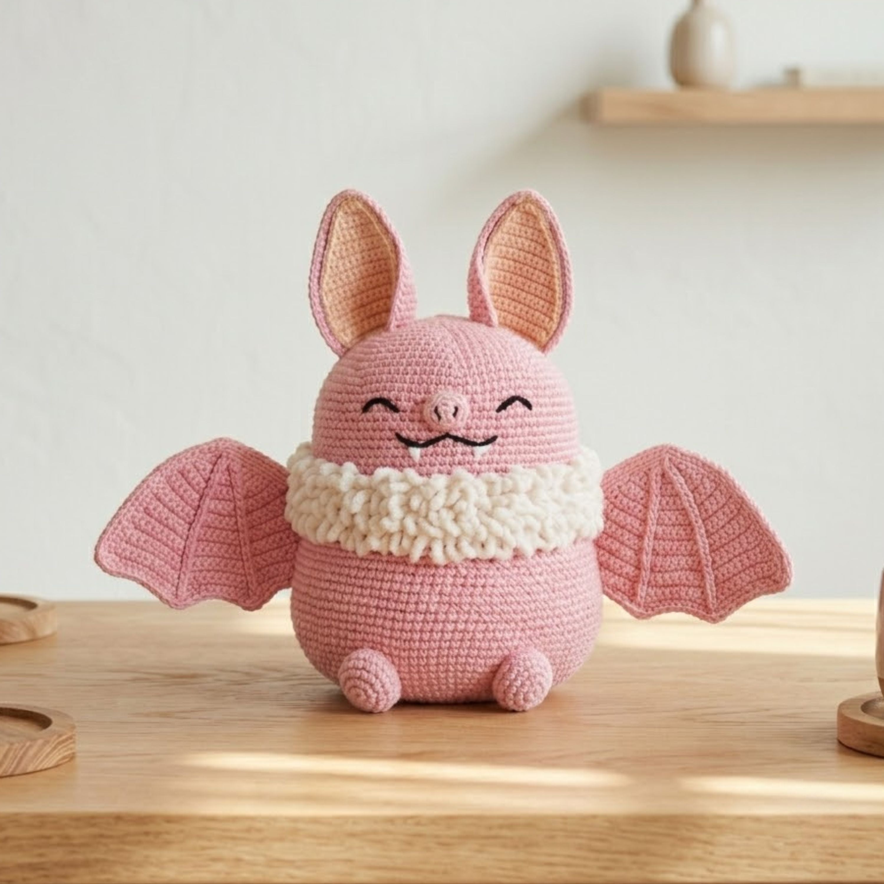 Crochet Pink Bat Bunny Plush Handmade Amigurumi Kawaii Rabbit with Wings, Cute Nursery Decor Gift, Sizes 4-12 Inches Soft Toy for Kids Decor