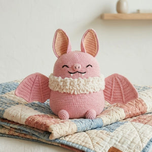 Crochet Pink Bat Bunny Plush Handmade Amigurumi Kawaii Rabbit with Wings, Cute Nursery Decor Gift, Sizes 4-12 Inches Soft Toy for Kids Decor