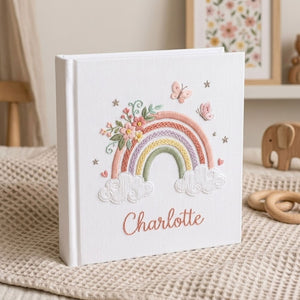 Personalized Baby Photo Album, Hand Embroidered Dinosaur Memory Book, Custom Name Keepsake, Woodland Nursery Gift, Newborn, Baby Shower Gift
