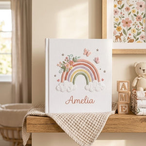 Personalized Baby Photo Album, Hand Embroidered Dinosaur Memory Book, Custom Name Keepsake, Woodland Nursery Gift, Newborn, Baby Shower Gift