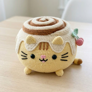 Crochet Cinnamon Roll Cat Plush, Cute Amigurumi Kitty Dessert Stuffed Animal, Kawaii Handmade Gift, Nursery Decor, 4-12 Inch, Cat Lover Gift