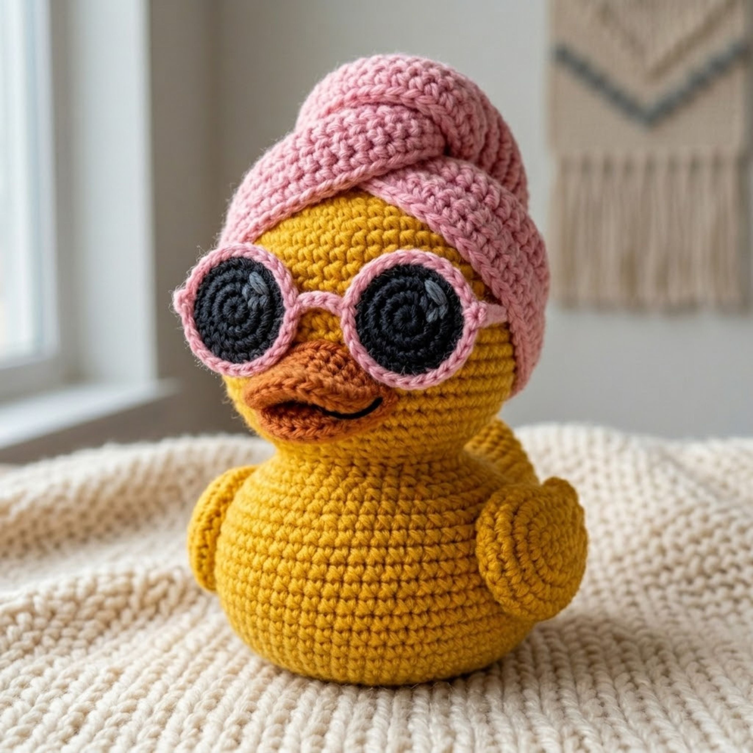 Crochet Duck Plush With Pink Beanie Cute Amigurumi Duckling Doll, Kawaii Stuffed Animal Gift, Nursery Decor, 4-12 Inch Handmade Toy For Kids