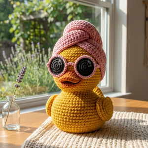 Crochet Duck Plush With Pink Beanie Cute Amigurumi Duckling Doll, Kawaii Stuffed Animal Gift, Nursery Decor, 4-12 Inch Handmade Toy For Kids