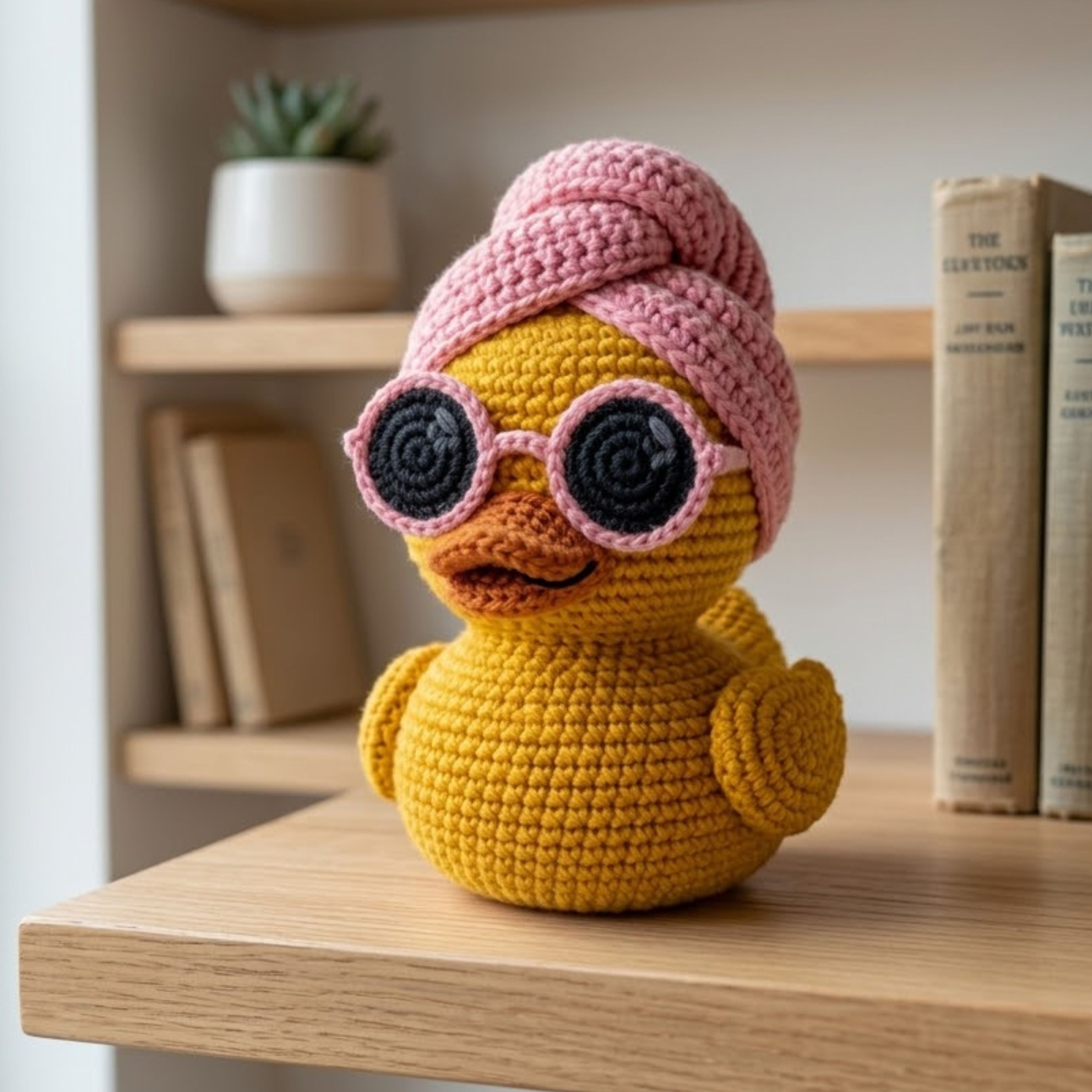 Crochet Duck Plush With Pink Beanie Cute Amigurumi Duckling Doll, Kawaii Stuffed Animal Gift, Nursery Decor, 4-12 Inch Handmade Toy For Kids