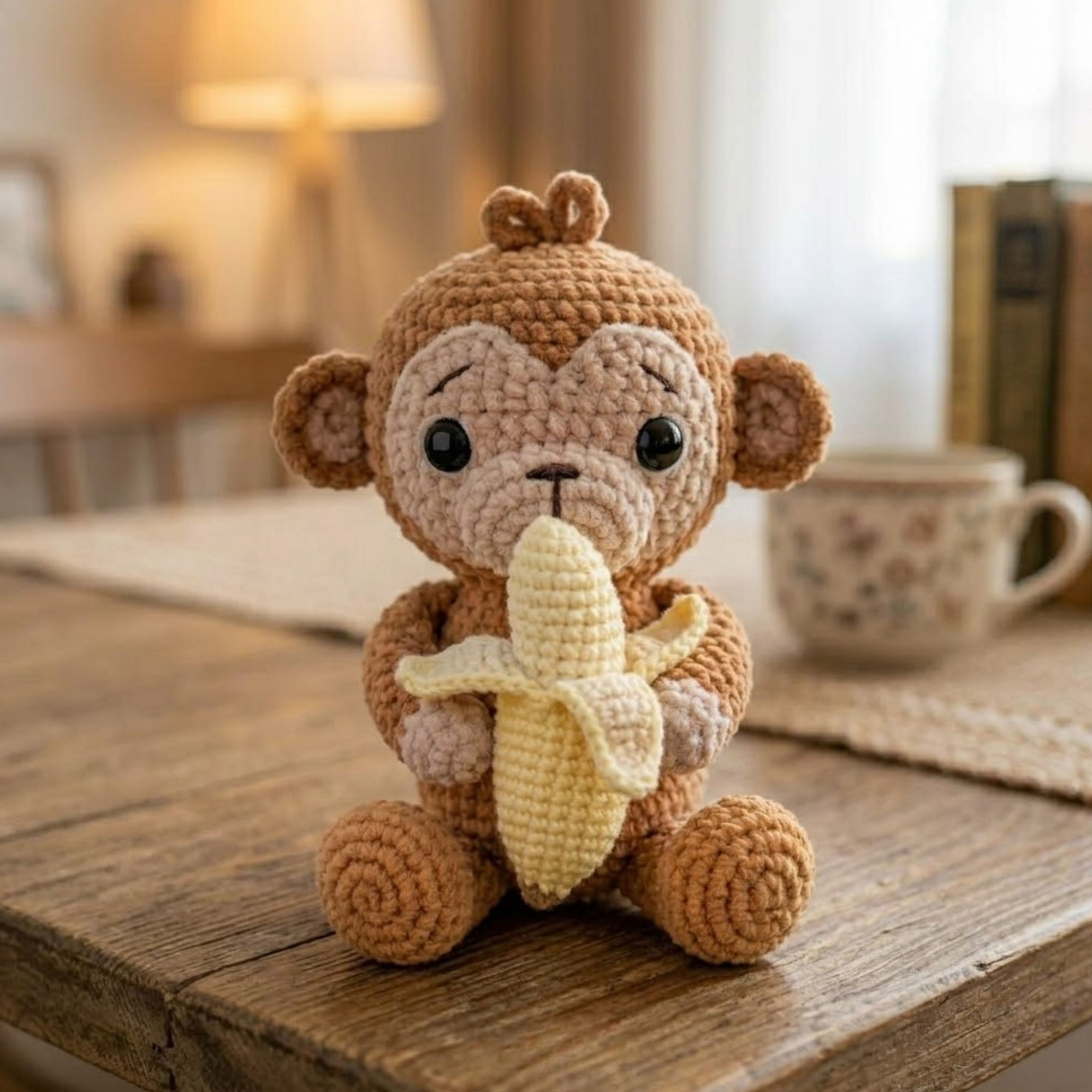 Handmade Crochet Monkey Plush with Banana, Cute Amigurumi Monkey Doll, Kawaii Jungle Animal Gift, Soft Crochet Toy in 4-12 Inch Sizes