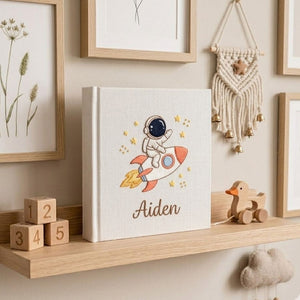 Personalized Baby Photo Album, Hand Embroidered Dinosaur Memory Book, Custom Name Keepsake, Woodland Nursery Gift, Newborn, Baby Shower Gift
