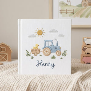 Personalized Baby Photo Album, Hand Embroidered Dinosaur Memory Book, Custom Name Keepsake, Woodland Nursery Gift, Newborn, Baby Shower Gift