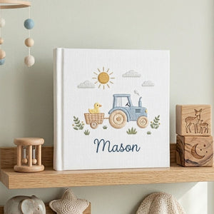 Personalized Baby Photo Album, Hand Embroidered Dinosaur Memory Book, Custom Name Keepsake, Woodland Nursery Gift, Newborn, Baby Shower Gift