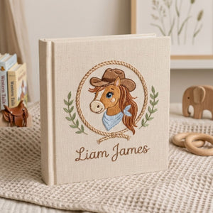 Personalized Baby Photo Album, Hand Embroidered Dinosaur Memory Book, Custom Name Keepsake, Woodland Nursery Gift, Newborn, Baby Shower Gift