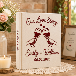 Custom Embroidered Floral Wedding Photo Album, Linen Floral Initials Wedding Guest Book, Rustic Wedding Book, Bridal Shower Gift