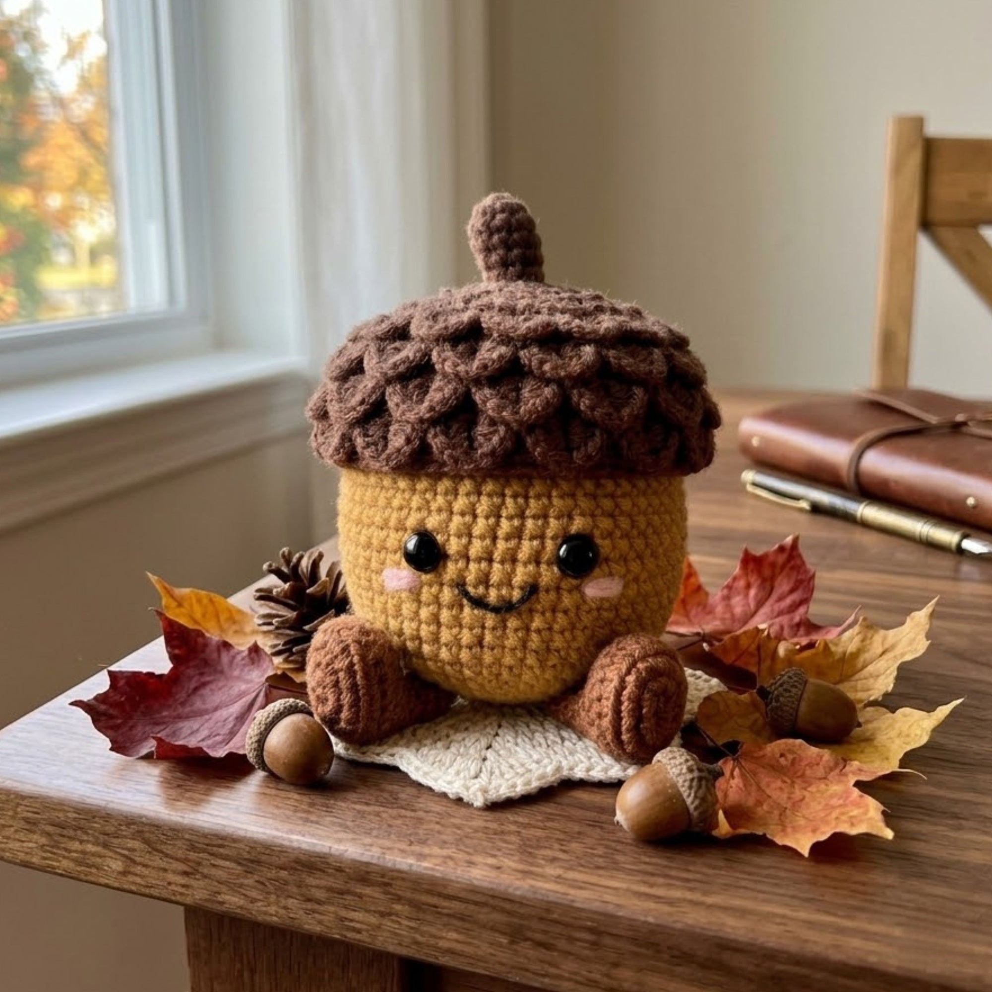 Handmade Crochet Acorn Plush, Cute Amigurumi Acorn Doll, Autumn Fall Forest Yarn Toy, Soft Woodland Gift for Kids Nursery Home Decor