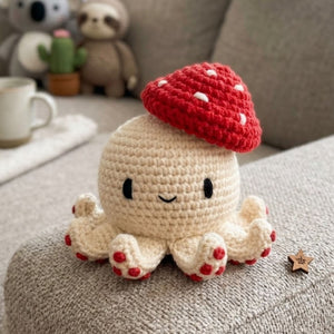 Cute Crochet Mushroom Octopus Plush, Handmade Amigurumi Toy, Kawaii Yarn Gift, Soft Decor Doll for Kids, Nursery, Collectors