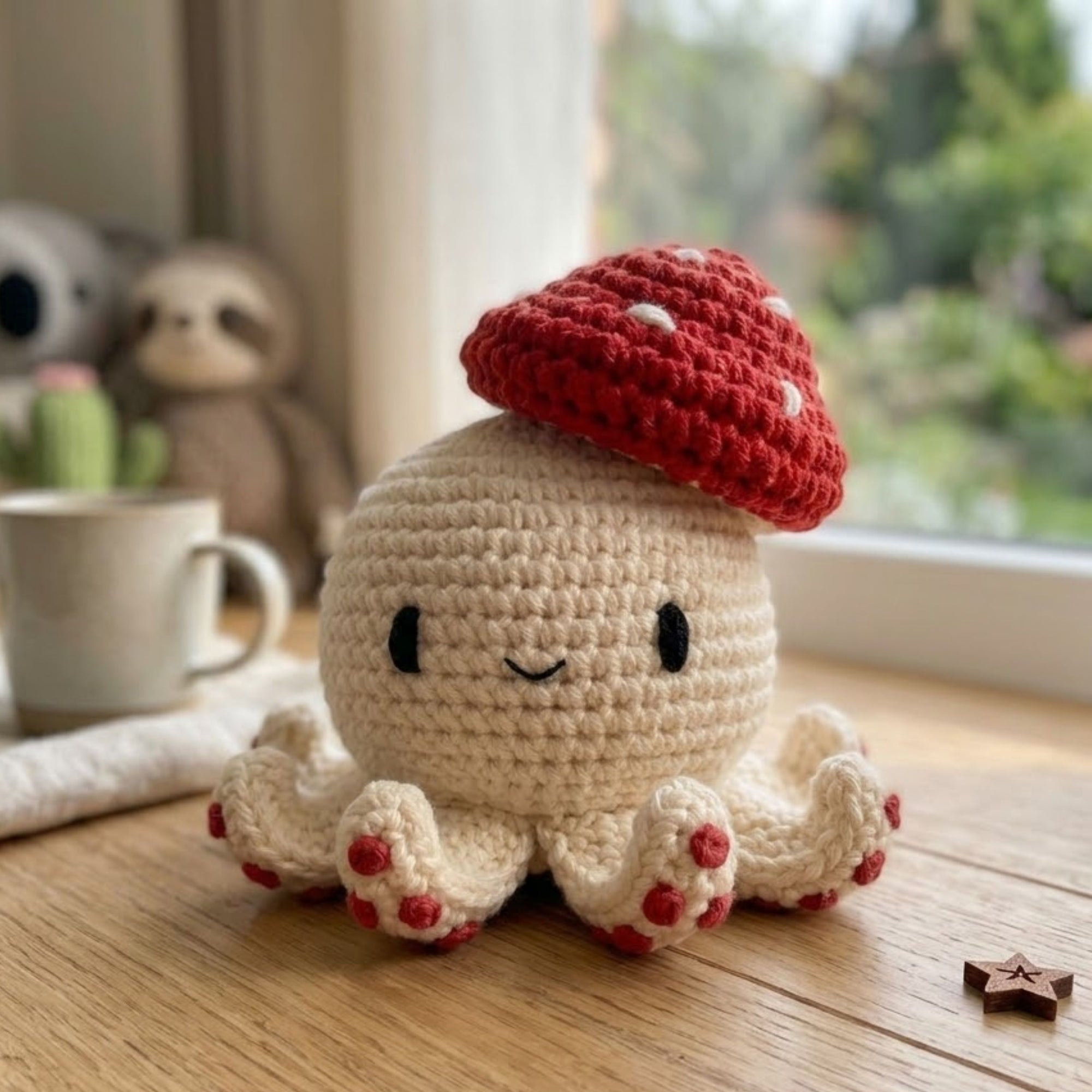Cute Crochet Mushroom Octopus Plush, Handmade Amigurumi Toy, Kawaii Yarn Gift, Soft Decor Doll for Kids, Nursery, Collectors