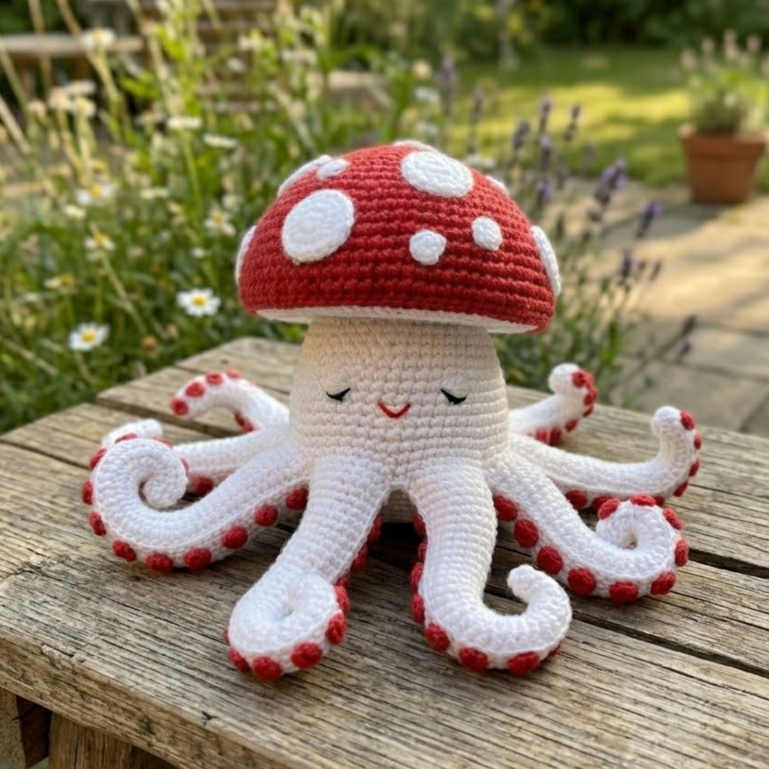 Crochet Mushroom Octopus Plush, Handmade Amigurumi Sea Animal Toy, Kawaii Yarn Decor Gift for Kids, Nursery, Collectors