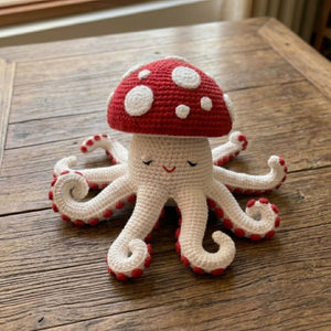 Crochet Mushroom Octopus Plush, Handmade Amigurumi Sea Animal Toy, Kawaii Yarn Decor Gift for Kids, Nursery, Collectors