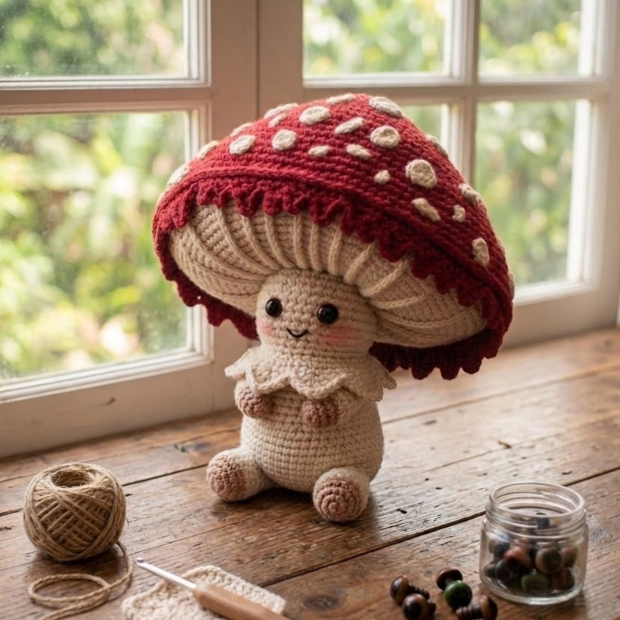 Handmade Crochet Mushroom Doll Plush, Cute Amigurumi Forest Toy, Kawaii Yarn Decor Gift for Kids, Nursery, Collectors Room
