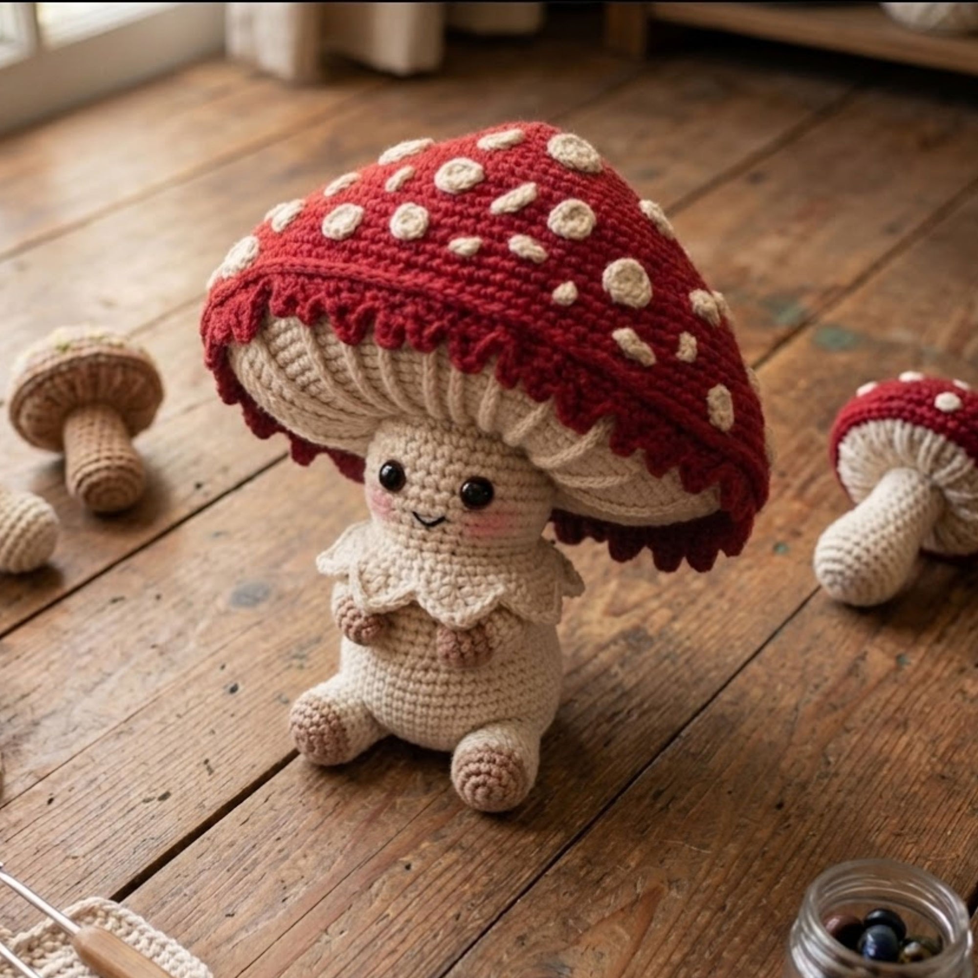 Handmade Crochet Mushroom Doll Plush, Cute Amigurumi Forest Toy, Kawaii Yarn Decor Gift for Kids, Nursery, Collectors Room