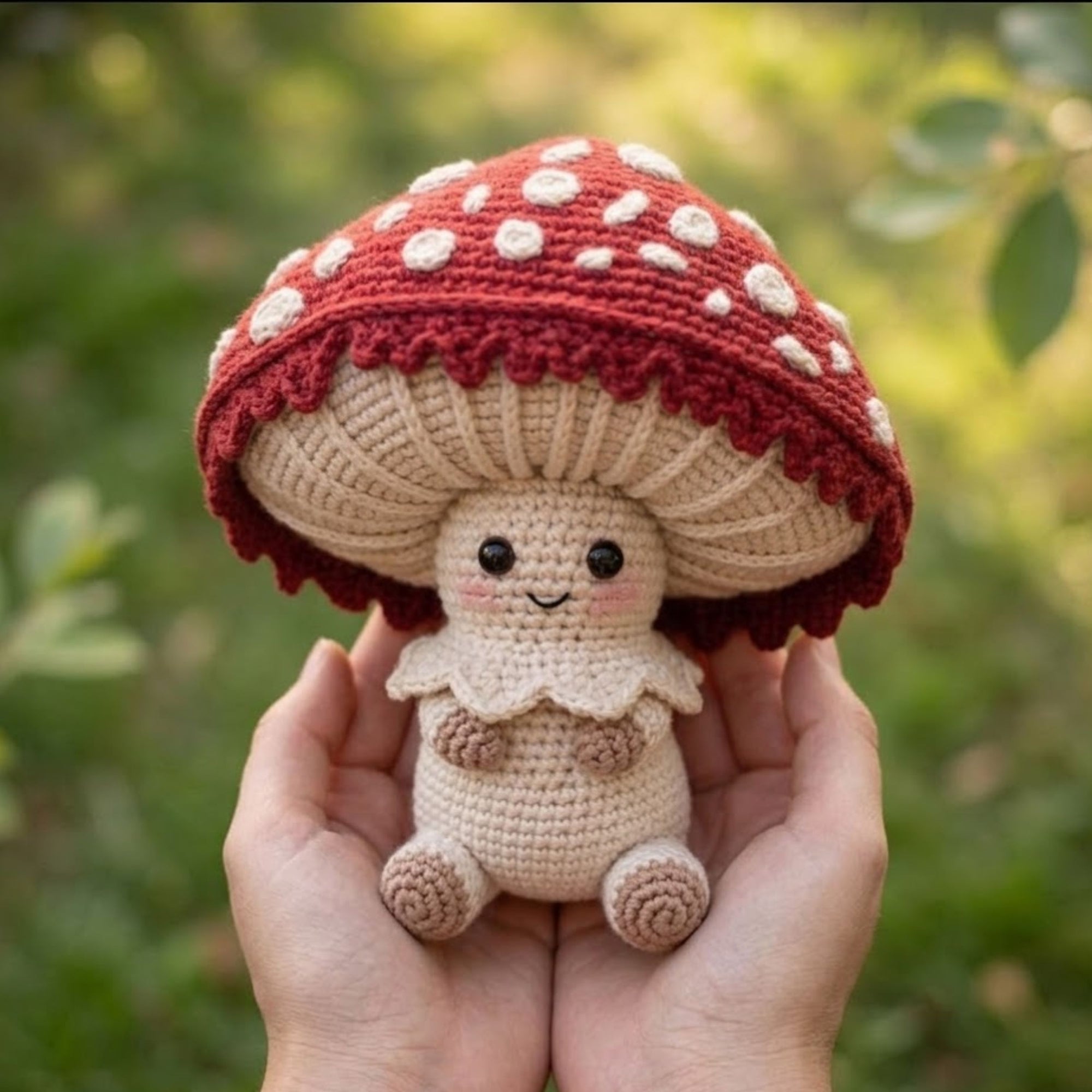Handmade Crochet Mushroom Doll Plush, Cute Amigurumi Forest Toy, Kawaii Yarn Decor Gift for Kids, Nursery, Collectors Room