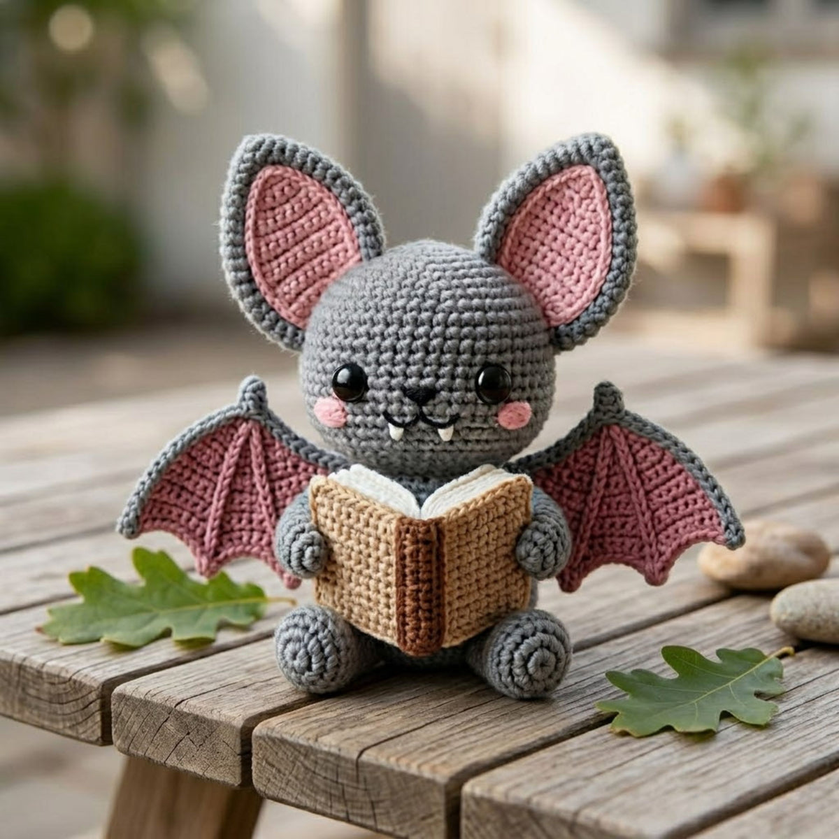 Crochet Bat Plush, Handmade Amigurumi Bat Doll, Gray Pink Halloween Toy, Gothic Nursery Decor, Book Lover Gift, Baby Shower Gift, 4-12in