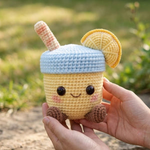 Crochet Lemonade Plush, Handmade Amigurumi Drink Doll, Blue Lid Summer Toy, Cute Nursery Decor, Baby Shower Gift, 4-12in Kid Plush Toy Gifts