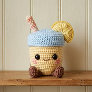 Crochet Lemonade Plush, Handmade Amigurumi Drink Doll, Blue Lid Summer Toy, Cute Nursery Decor, Baby Shower Gift, 4-12in Kid Plush Toy Gifts