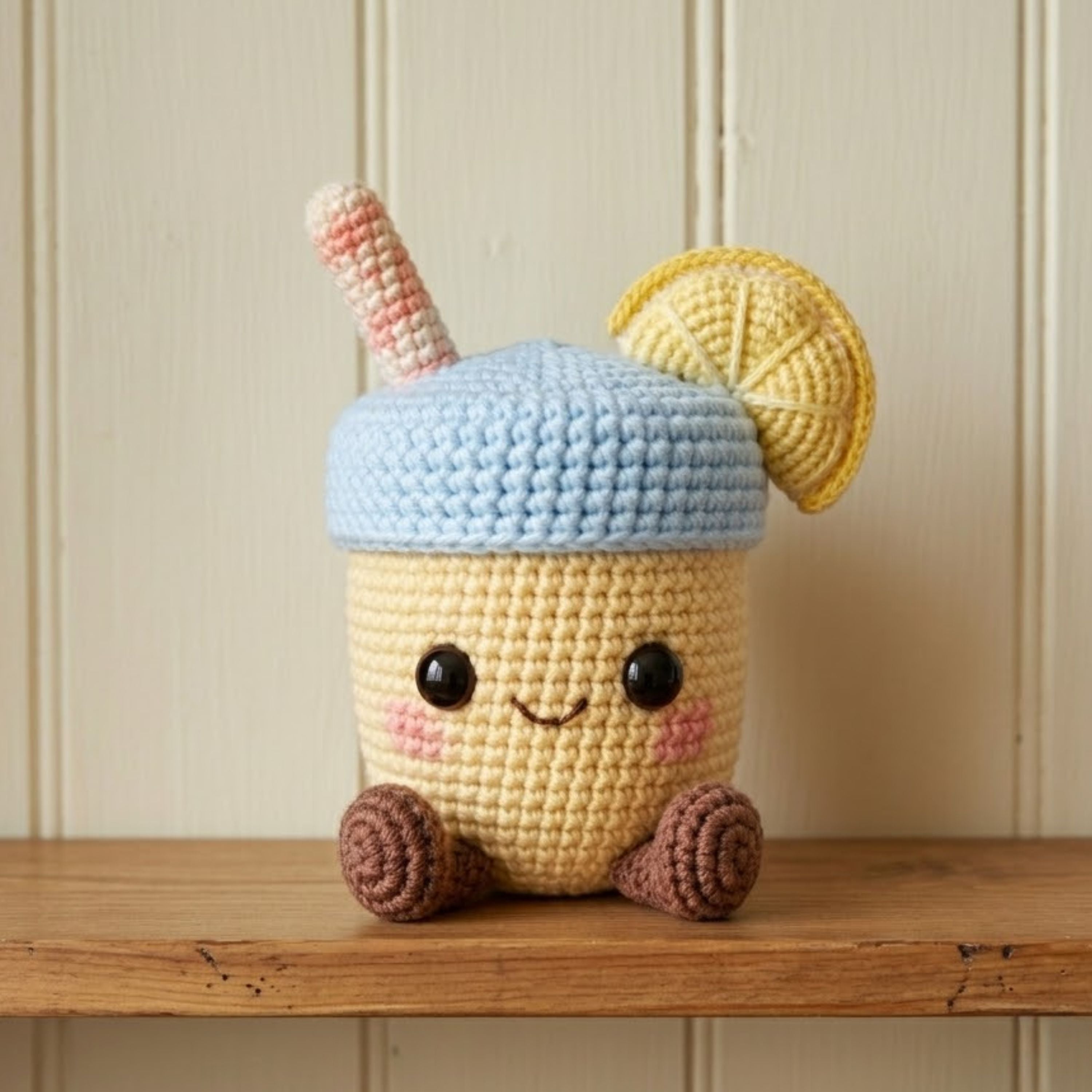Crochet Lemonade Plush, Handmade Amigurumi Drink Doll, Blue Lid Summer Toy, Cute Nursery Decor, Baby Shower Gift, 4-12in Kid Plush Toy Gifts