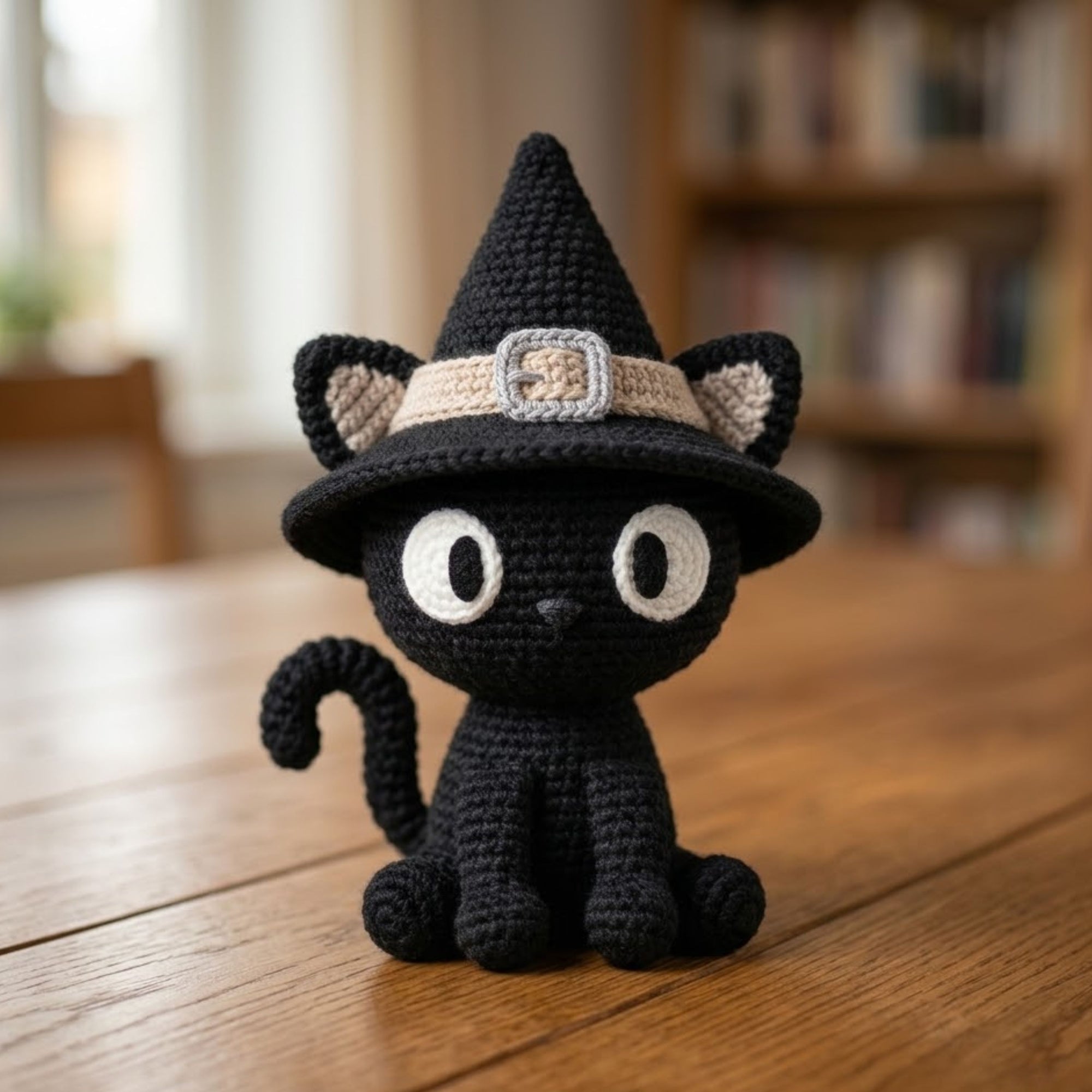 Crochet Witch Cat Plush, Handmade Amigurumi Black Cat Doll, Spooky Halloween Nursery Toy, Gothic Decor, Baby Shower Gift, 4-12in Kid Plushie