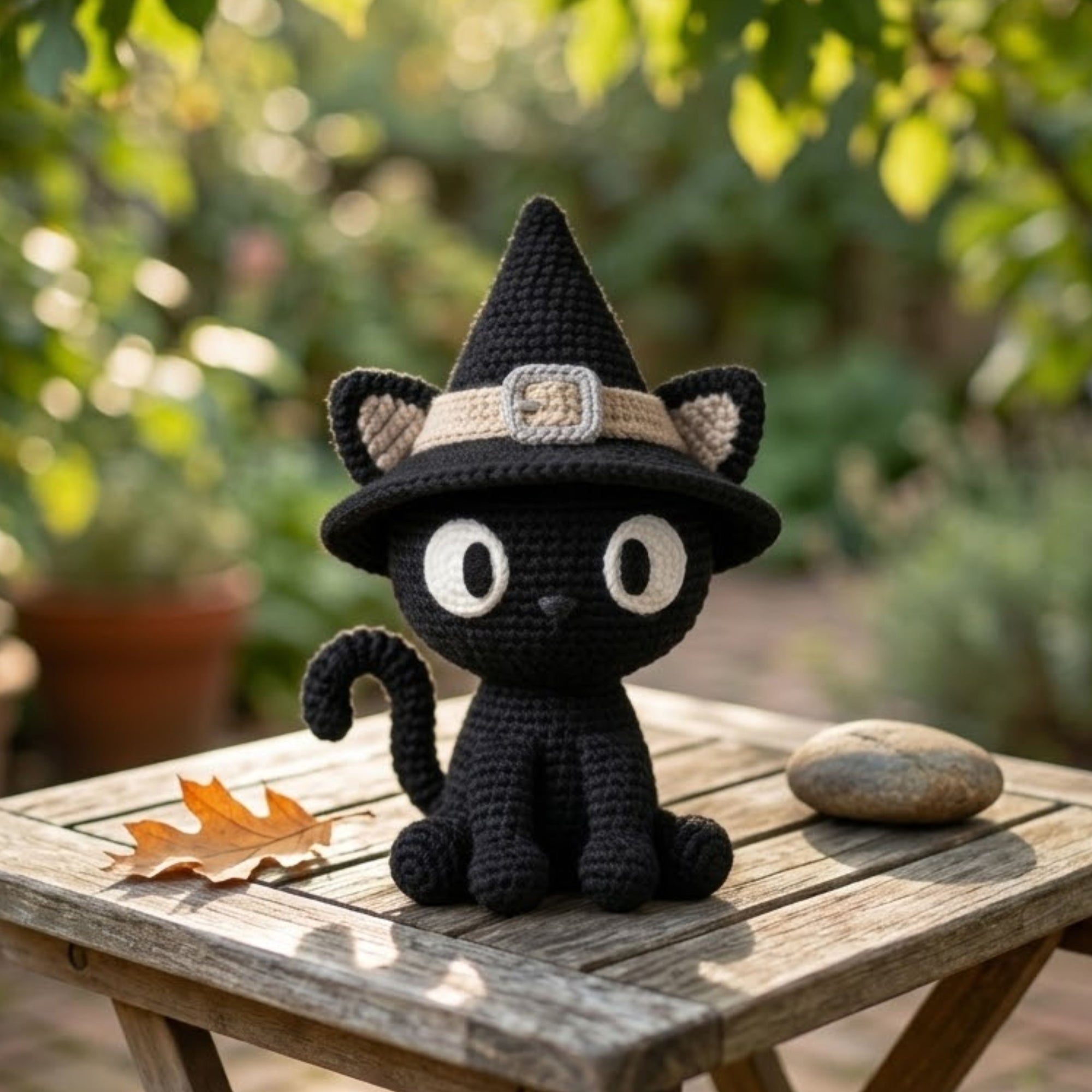 Crochet Witch Cat Plush, Handmade Amigurumi Black Cat Doll, Spooky Halloween Nursery Toy, Gothic Decor, Baby Shower Gift, 4-12in Kid Plushie