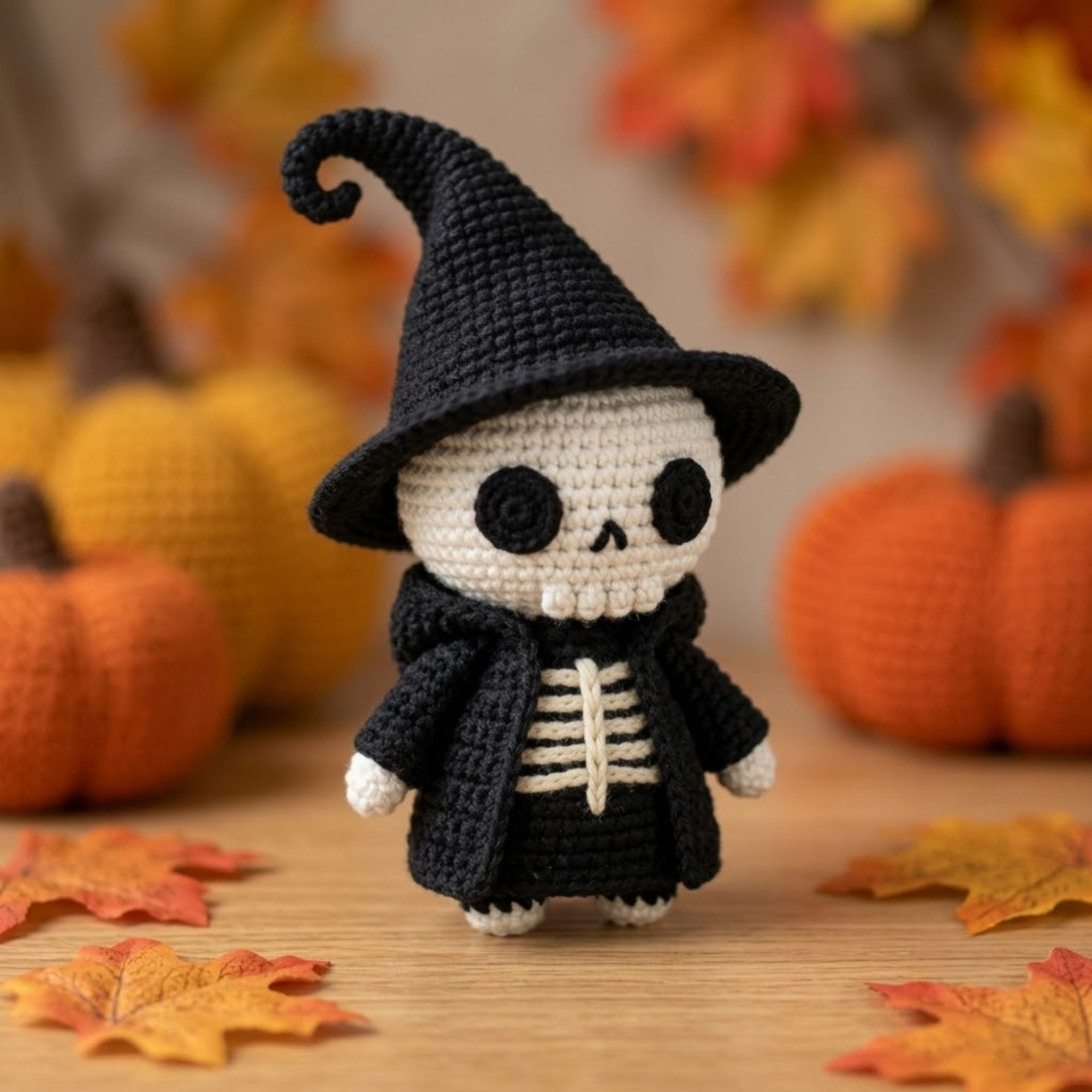 Crochet Witch Skeleton Plush, Handmade Amigurumi Skull Doll, Black Halloween Toy, Gothic Nursery Decor, Baby Shower Gift, 4-12in Kid Plushie