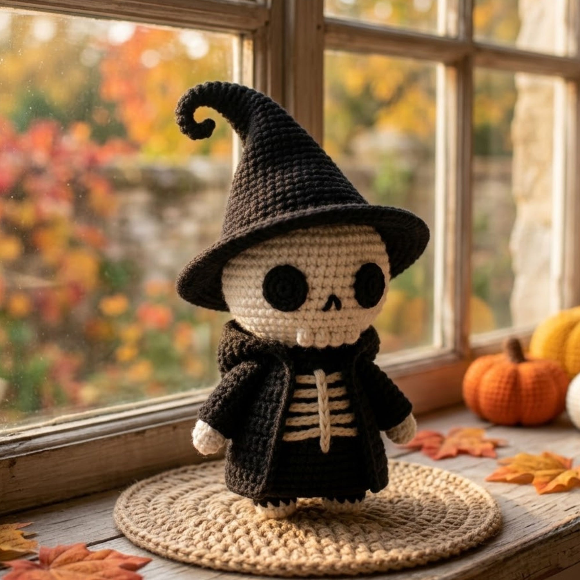 Crochet Witch Skeleton Plush, Handmade Amigurumi Skull Doll, Black Halloween Toy, Gothic Nursery Decor, Baby Shower Gift, 4-12in Kid Plushie