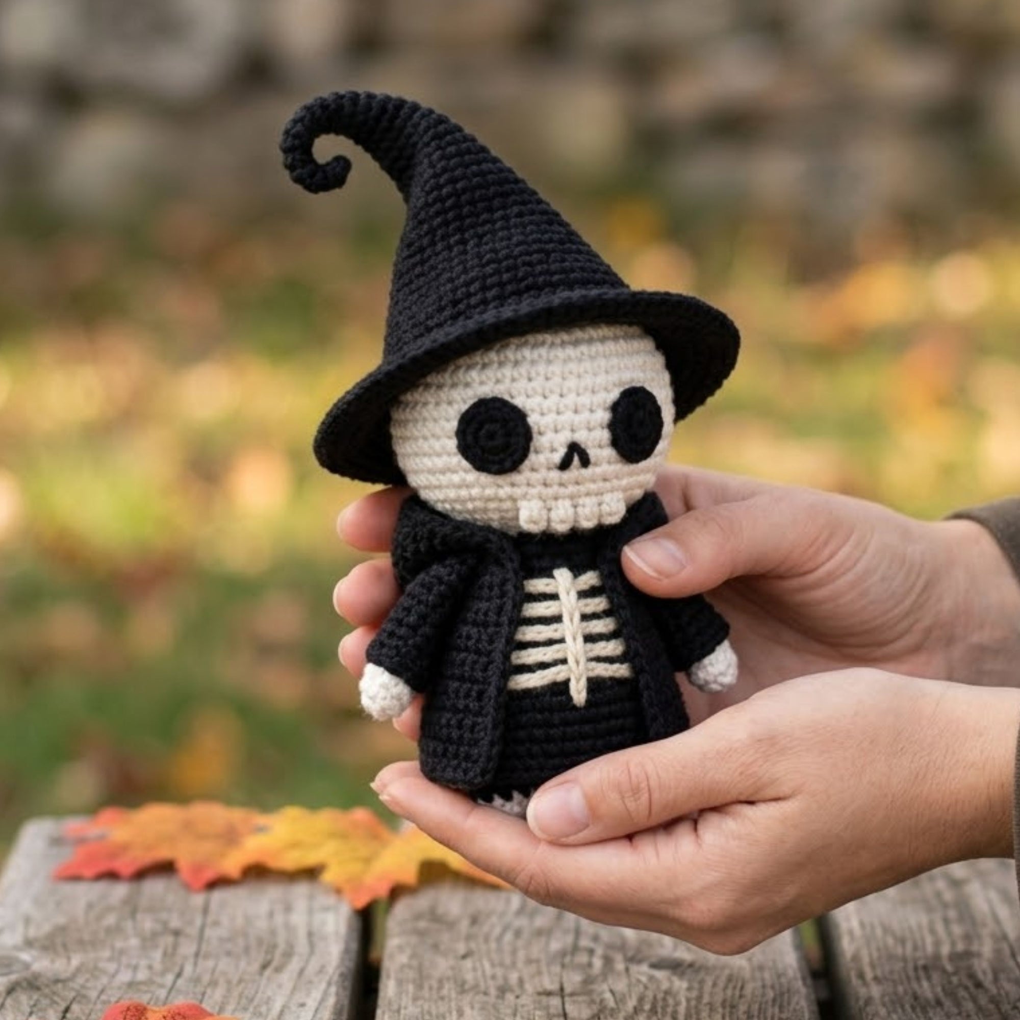 Crochet Witch Skeleton Plush, Handmade Amigurumi Skull Doll, Black Halloween Toy, Gothic Nursery Decor, Baby Shower Gift, 4-12in Kid Plushie