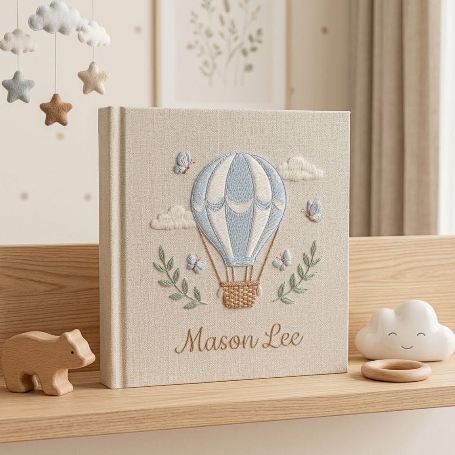 Personalized Baby Photo Album, Hand Embroidered Dinosaur Memory Book, Custom Name Keepsake, Woodland Nursery Gift, Newborn, Baby Shower Gift