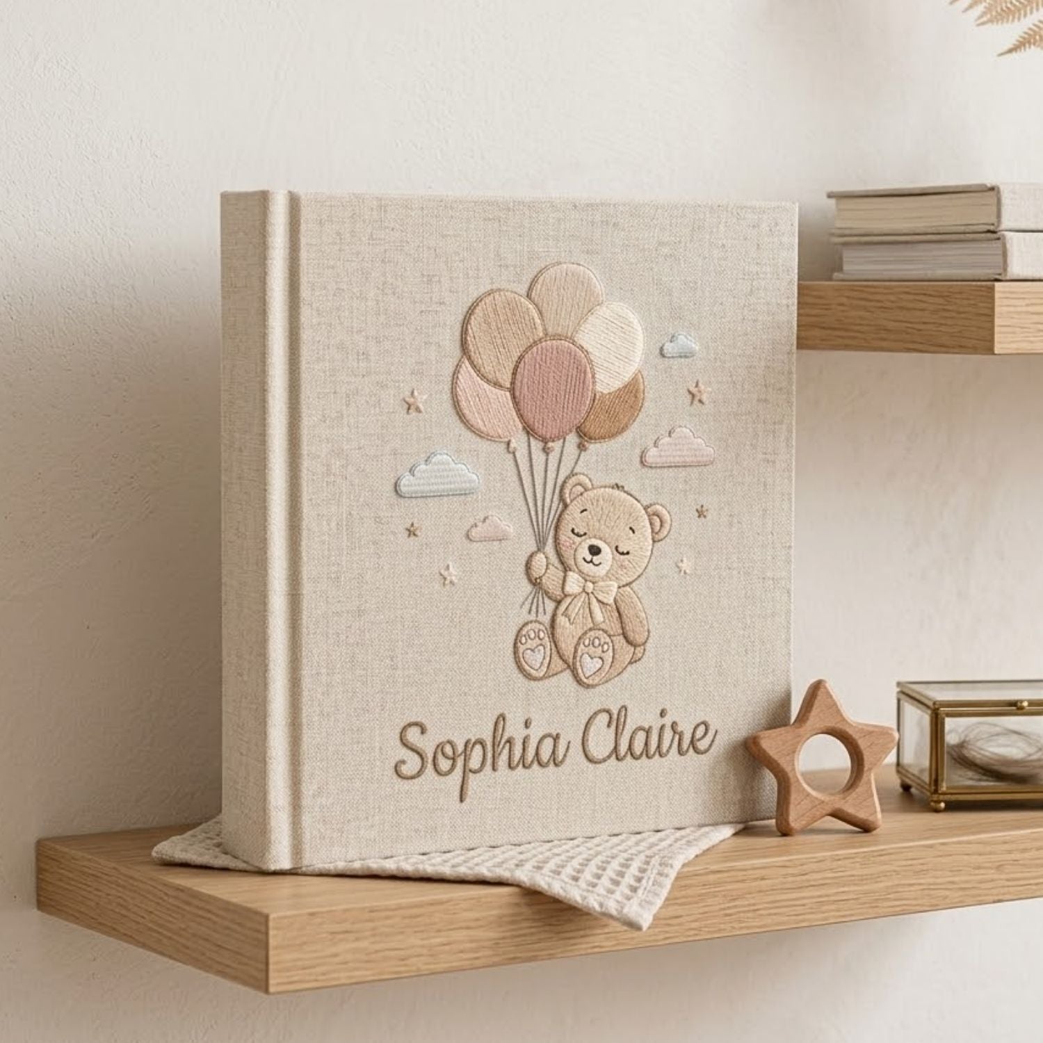 Personalized Baby Photo Album, Hand Embroidered Dinosaur Memory Book, Custom Name Keepsake, Woodland Nursery Gift, Newborn, Baby Shower Gift