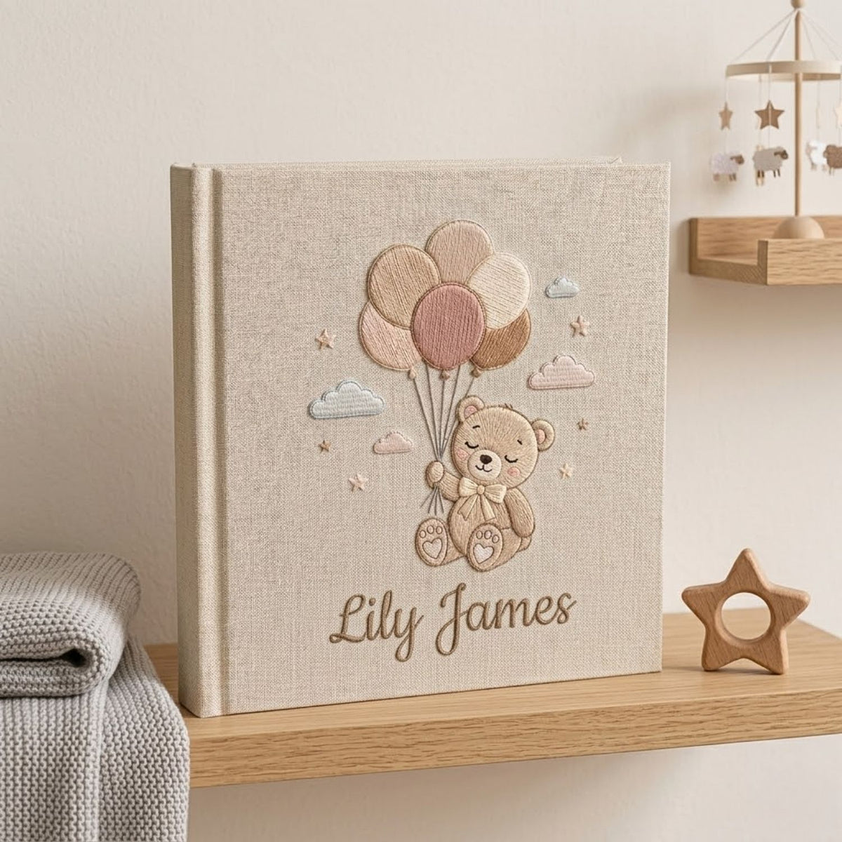 Personalized Baby Photo Album, Hand Embroidered Dinosaur Memory Book, Custom Name Keepsake, Woodland Nursery Gift, Newborn, Baby Shower Gift