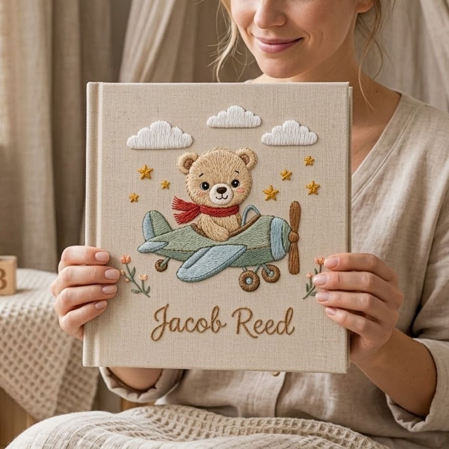 Personalized Baby Photo Album, Hand Embroidered Dinosaur Memory Book, Custom Name Keepsake, Woodland Nursery Gift, Newborn, Baby Shower Gift