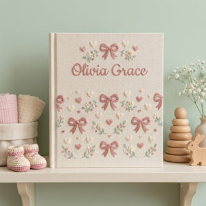 Hand Embroidered Baby Photo Album, Personalized Baby Name Album, Custom Embroidered Keepsake, Baby Memory Book, Baby Shower Gift