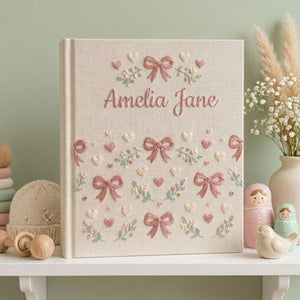Hand Embroidered Baby Photo Album, Personalized Baby Name Album, Custom Embroidered Keepsake, Baby Memory Book, Baby Shower Gift
