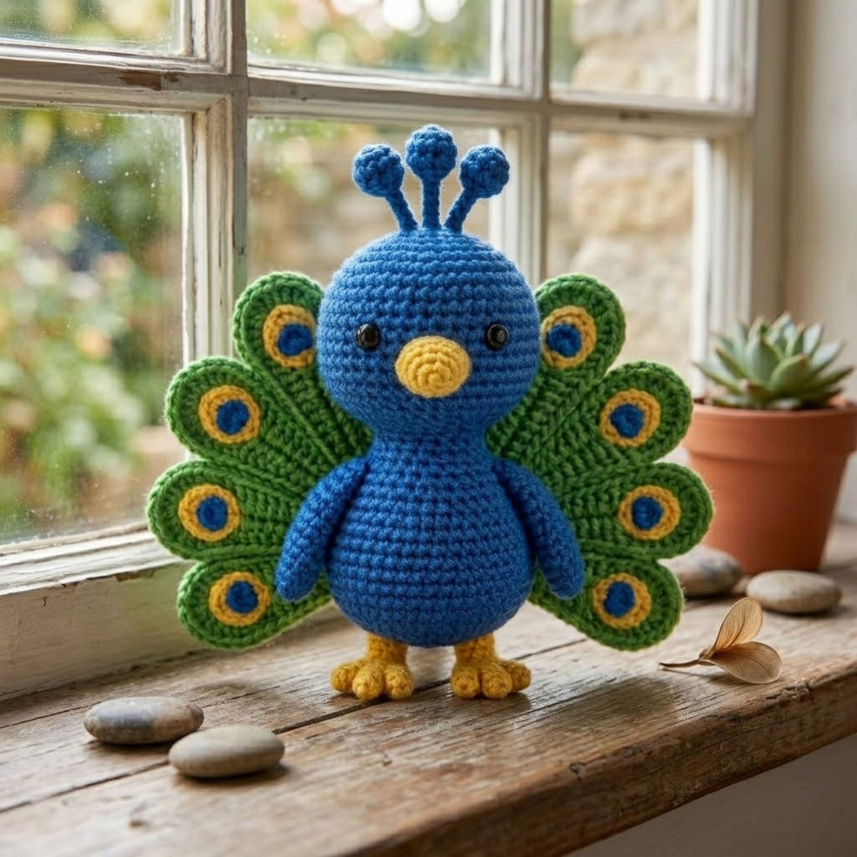 Crochet Peacock Plush, Handmade Amigurumi Peacock Doll, Blue Green Bird Nursery Toy, Baby Shower Gift, 4-12in Kids Plush Toy Room Decor Cute