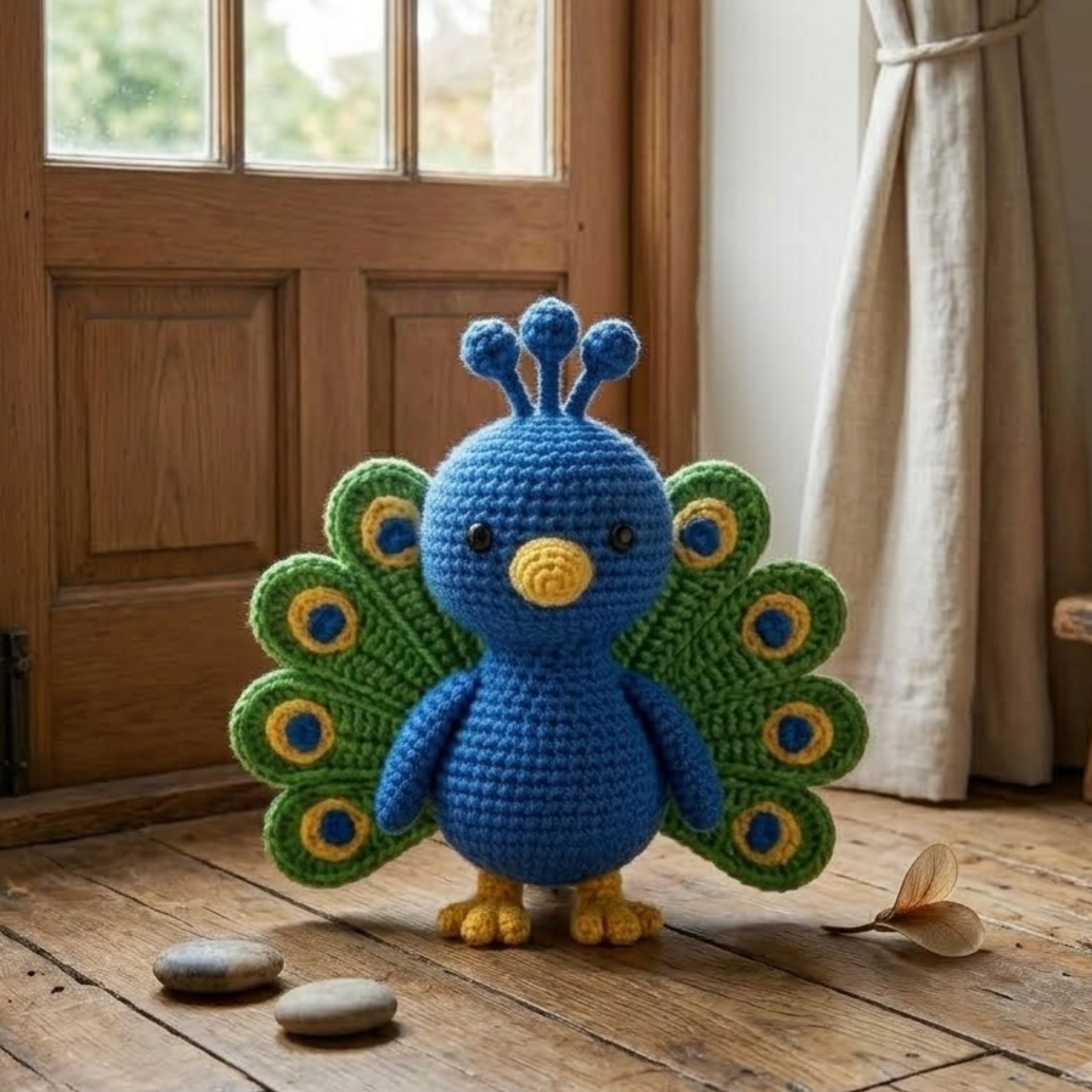 Crochet Peacock Plush, Handmade Amigurumi Peacock Doll, Blue Green Bird Nursery Toy, Baby Shower Gift, 4-12in Kids Plush Toy Room Decor Cute