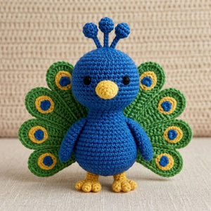 Crochet Peacock Plush, Handmade Amigurumi Peacock Doll, Blue Green Bird Nursery Toy, Baby Shower Gift, 4-12in Kids Plush Toy Room Decor Cute