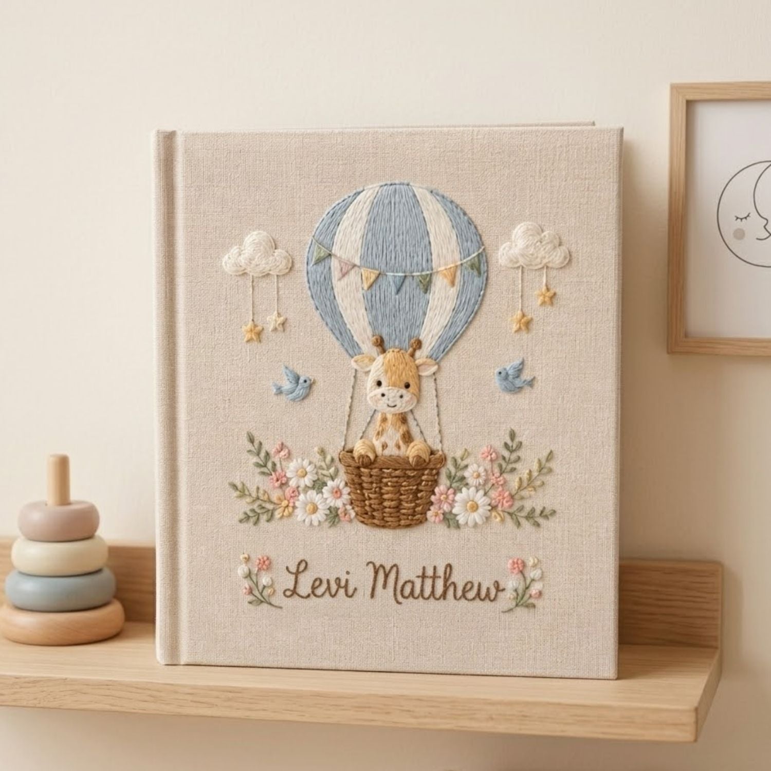 Personalized Baby Photo Album, Hand Embroidered Dinosaur Memory Book, Custom Name Keepsake, Woodland Nursery Gift, Newborn, Baby Shower Gift