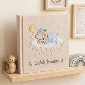 Personalized Baby Photo Album, Hand Embroidered Dinosaur Memory Book, Custom Name Keepsake, Woodland Nursery Gift, Newborn, Baby Shower Gift