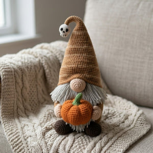 Halloween Crochet Gnome with Pumpkin Plush, Fall Amigurumi Doll, Handmade Autumn Decor, Cute Spooky Gift, Cozy Shelf Sitter Toy Sizes 4-12in