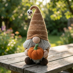 Halloween Crochet Gnome with Pumpkin Plush, Fall Amigurumi Doll, Handmade Autumn Decor, Cute Spooky Gift, Cozy Shelf Sitter Toy Sizes 4-12in