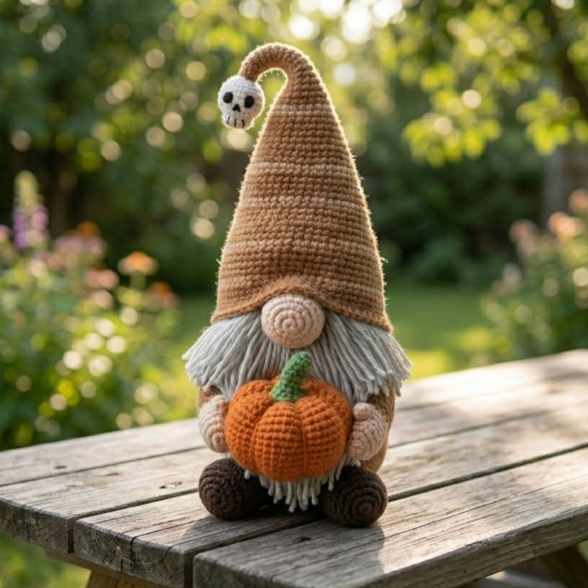 Halloween Crochet Gnome with Pumpkin Plush, Fall Amigurumi Doll, Handmade Autumn Decor, Cute Spooky Gift, Cozy Shelf Sitter Toy Sizes 4-12in