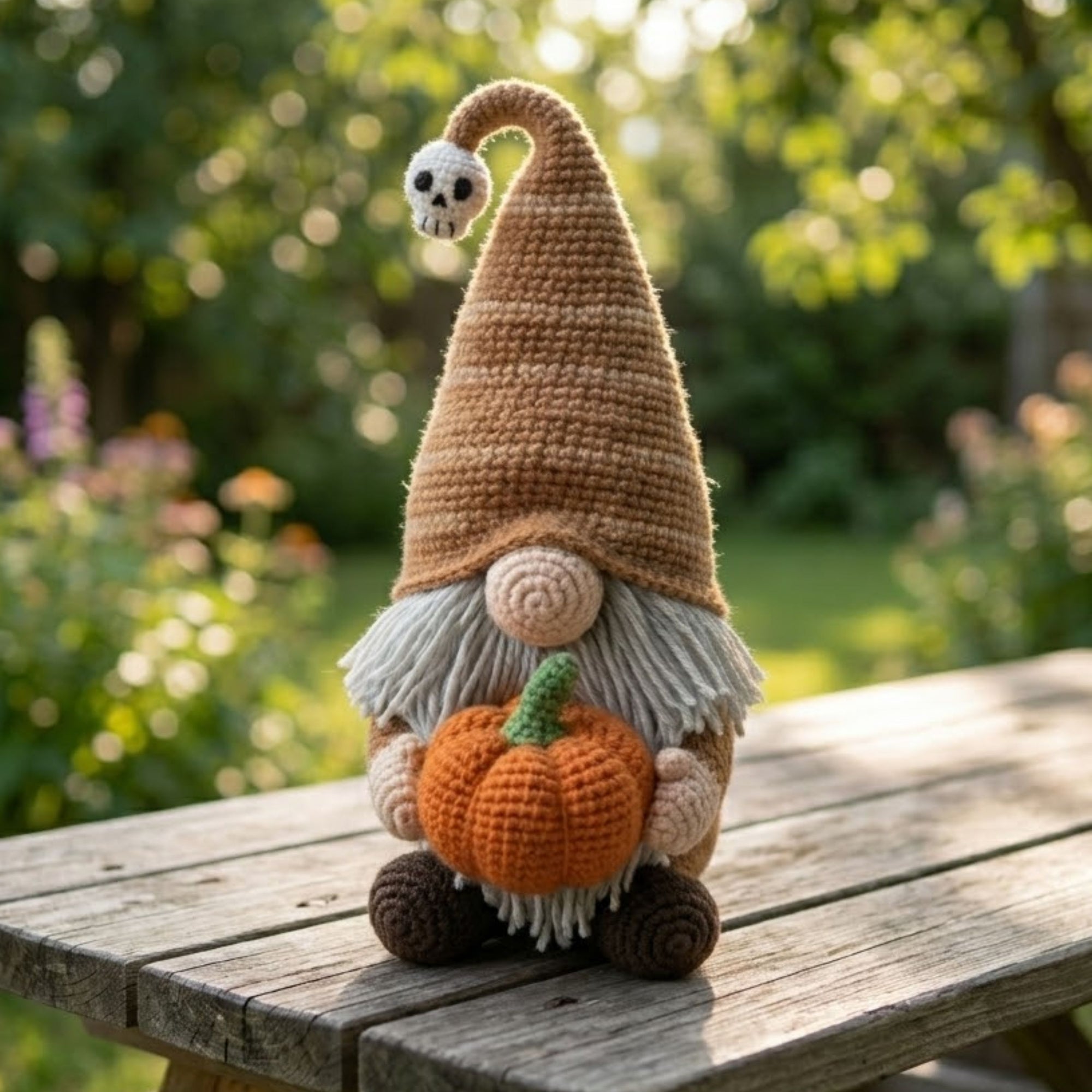 Halloween Crochet Gnome with Pumpkin Plush, Fall Amigurumi Doll, Handmade Autumn Decor, Cute Spooky Gift, Cozy Shelf Sitter Toy Sizes 4-12in