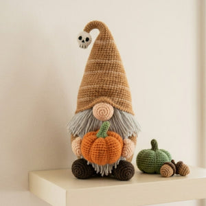 Halloween Crochet Gnome with Pumpkin Plush, Fall Amigurumi Doll, Handmade Autumn Decor, Cute Spooky Gift, Cozy Shelf Sitter Toy Sizes 4-12in