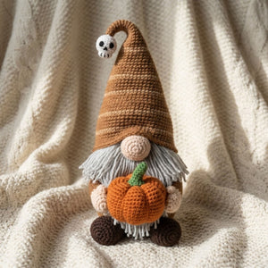 Halloween Crochet Gnome with Pumpkin Plush, Fall Amigurumi Doll, Handmade Autumn Decor, Cute Spooky Gift, Cozy Shelf Sitter Toy Sizes 4-12in
