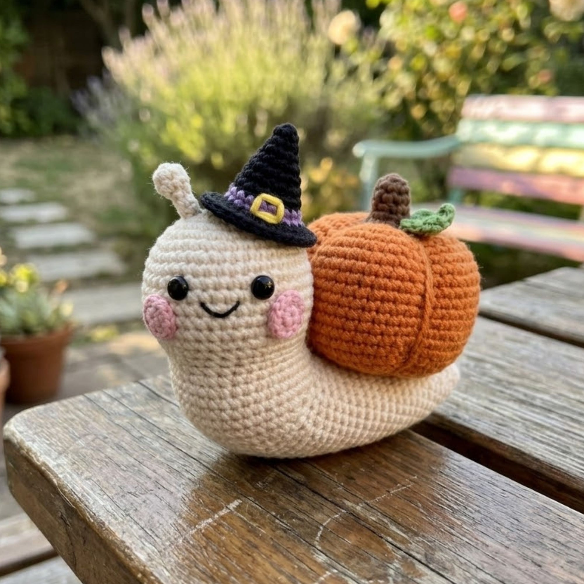 Cute Halloween Crochet Snail Pumpkin Plush, Kawaii Amigurumi Witch Snail Toy, Handmade Fall Decor Gift, Cute Spooky Nursery Toy Sizes 4-12in