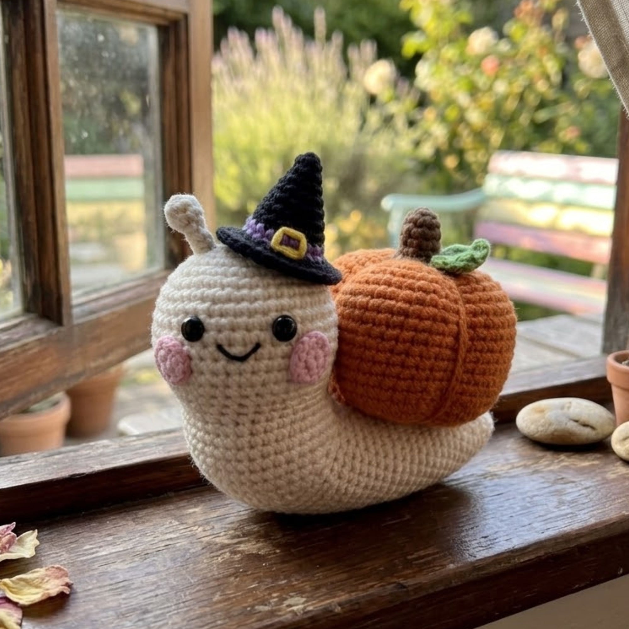 Cute Halloween Crochet Snail Pumpkin Plush, Kawaii Amigurumi Witch Snail Toy, Handmade Fall Decor Gift, Cute Spooky Nursery Toy Sizes 4-12in